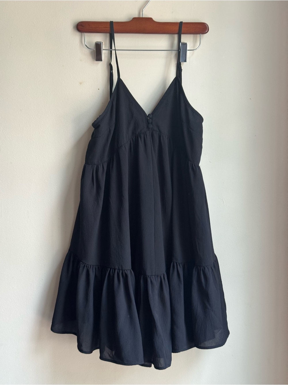 Urban Outfitters Women’s Black Solid V-Neck Chiffon Ruffle Mini Dress Size S